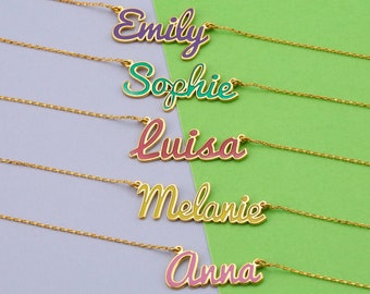 Personalized Colorful Name Necklace | Custom Gold Name Necklace With Color Filling | Multi Color Name Necklace | Birthday Gift