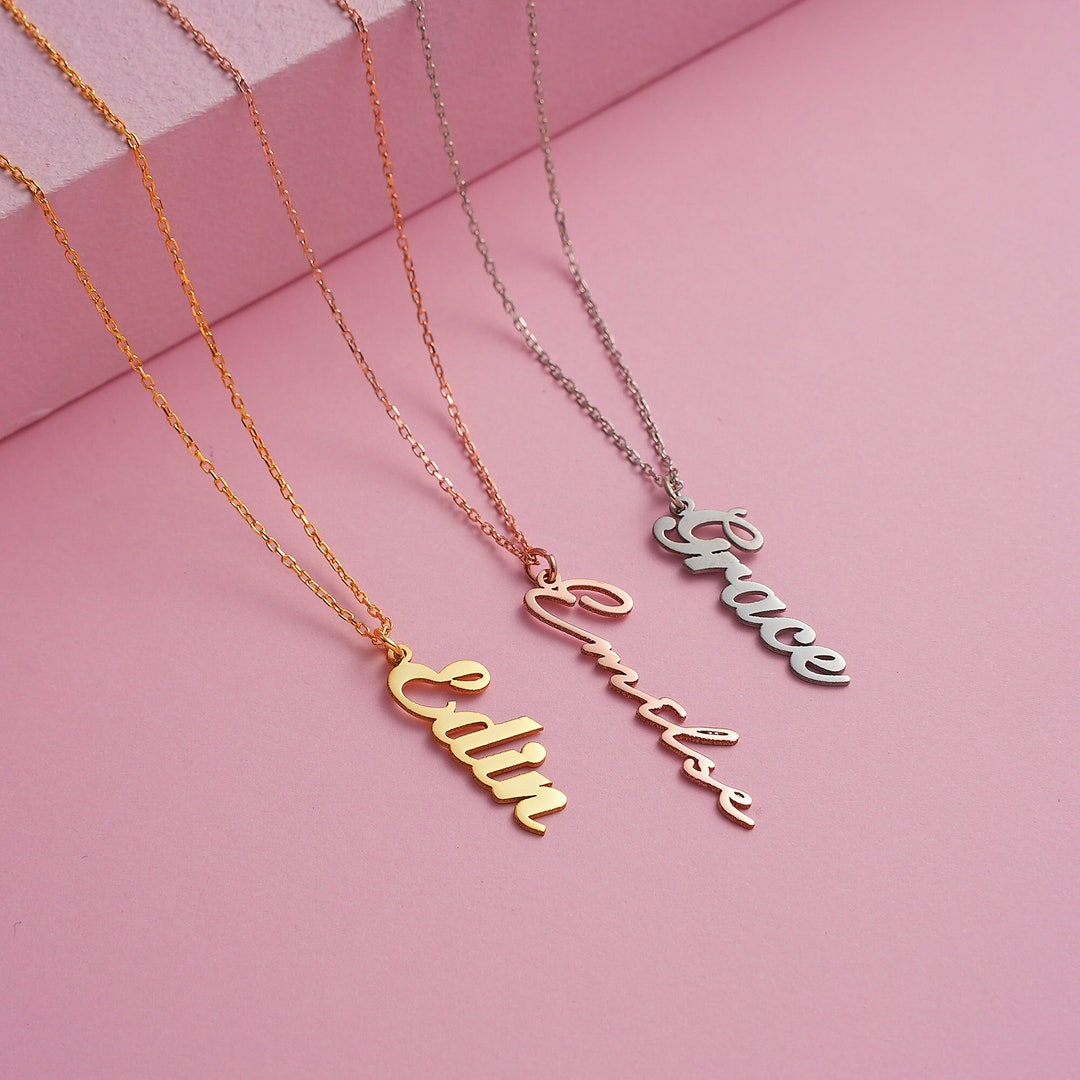 Vertical Name Necklace Vertical Personalized Name Necklace Custom ...