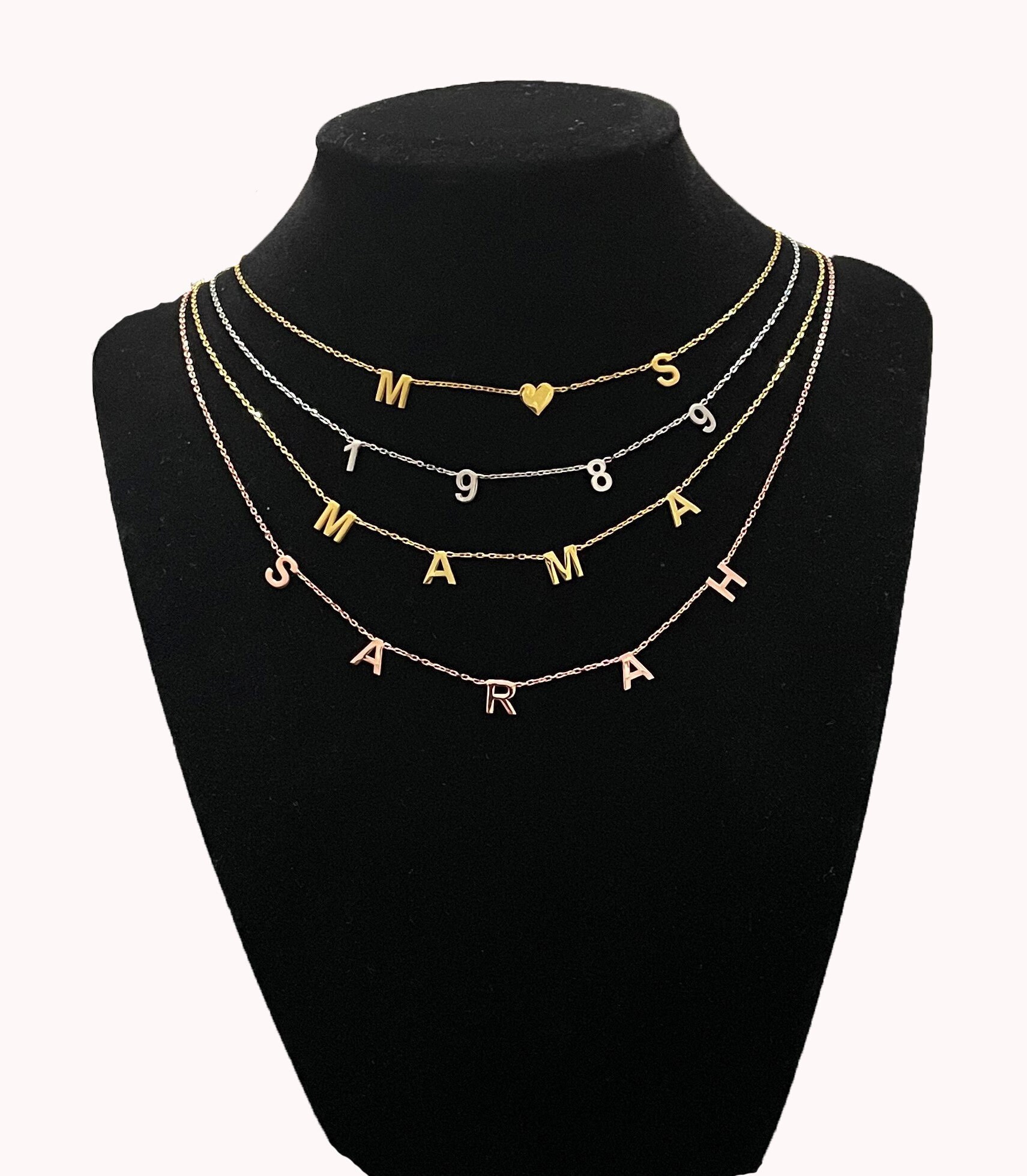 14K Solid Gold Initial Necklace 14K Gold Letter Necklace Etsy