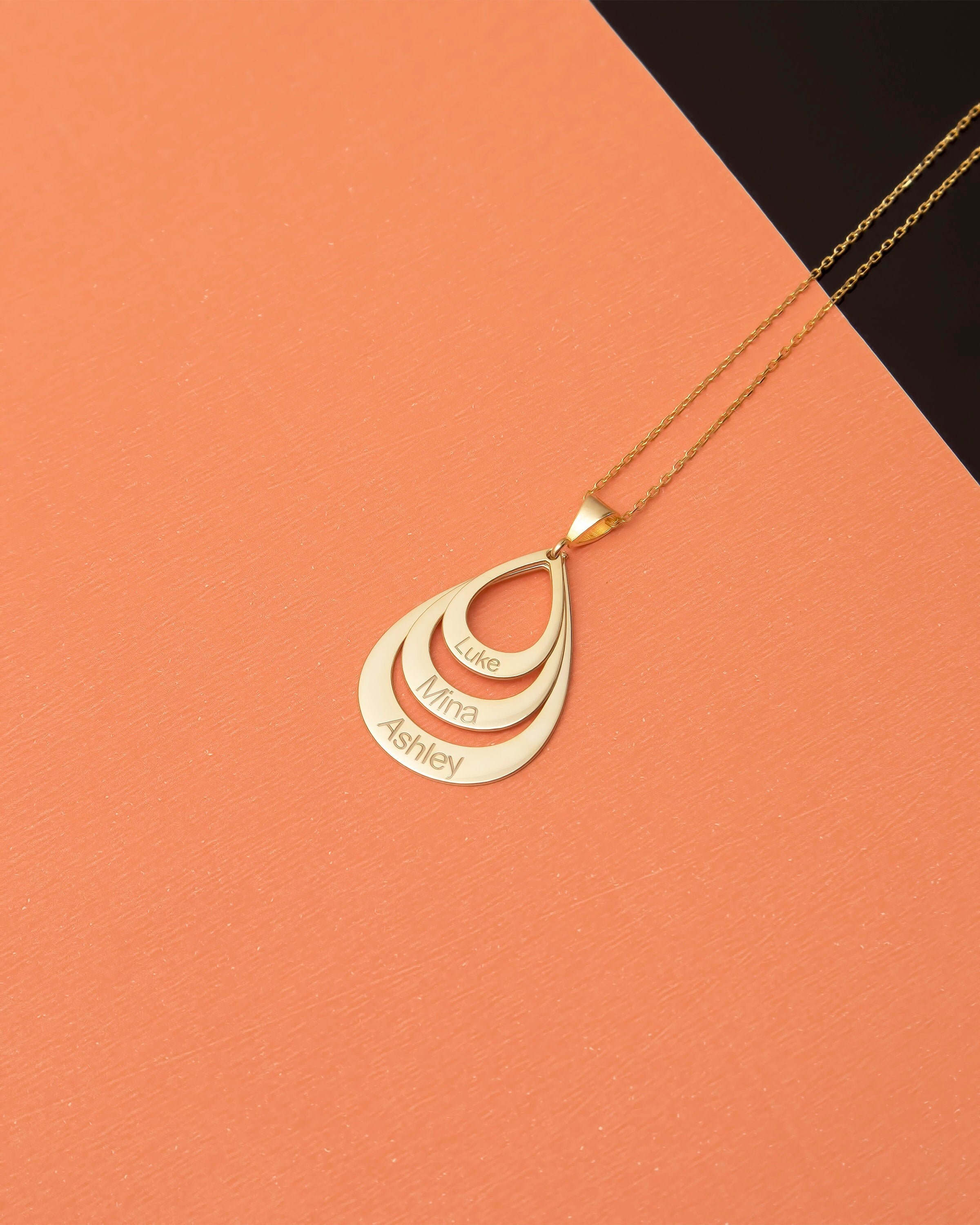 Drop shaped family necklace discount