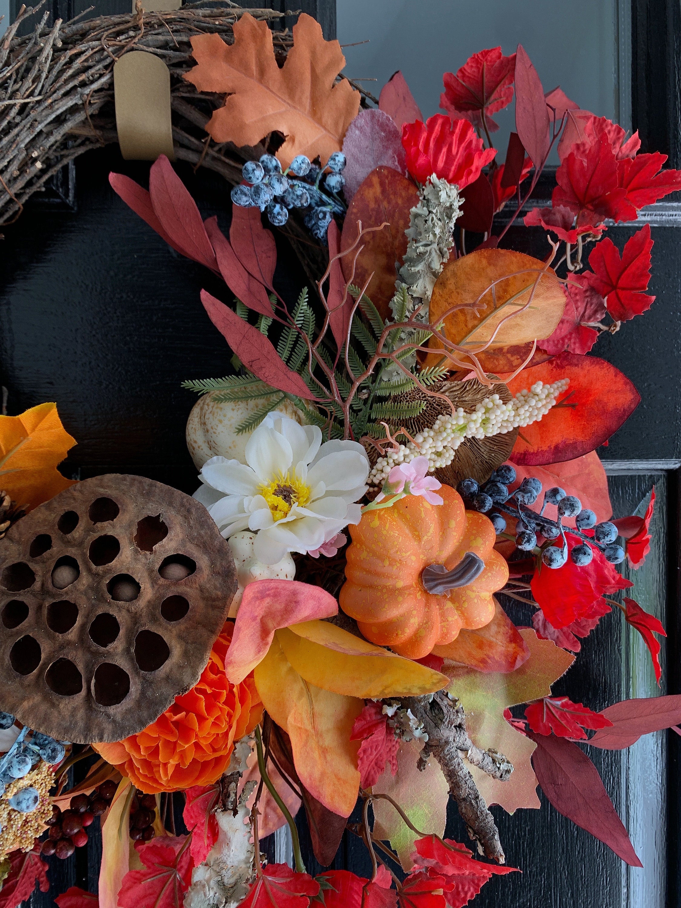 BURGUNDY FALL WREATH 20 for Front Door Pumpkin Wheat Blueberry ...