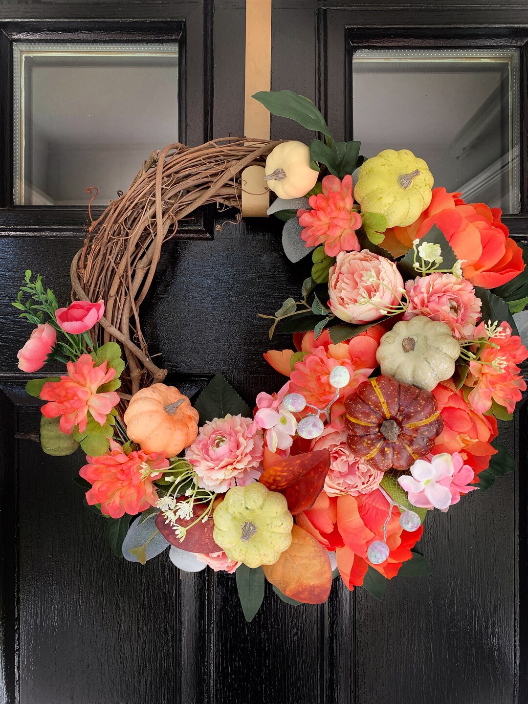 FALL WREATH for Front Door 20''| Pumpkin Peony Flower | Outdoor ...