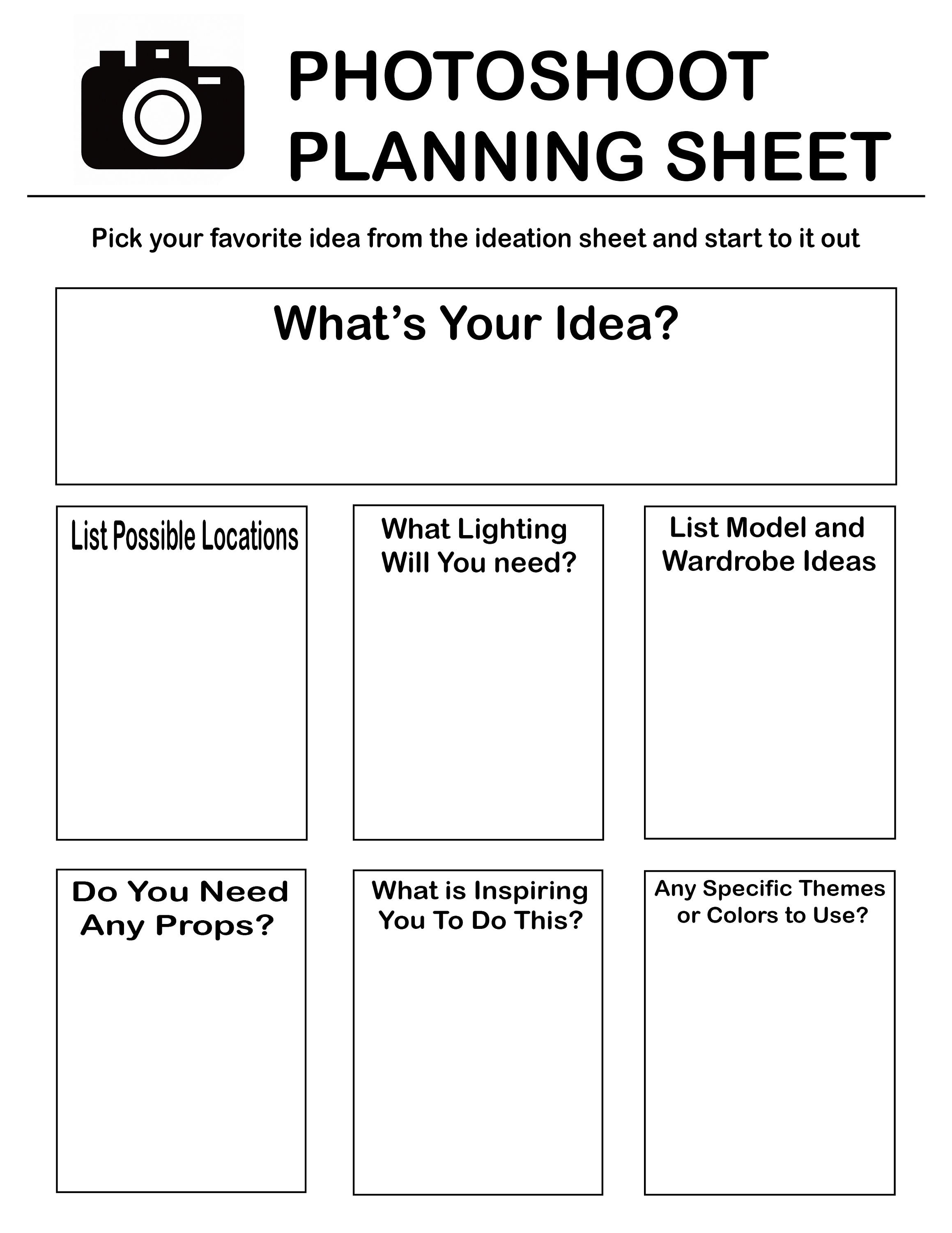 Printable Photoshoot Planner, Photography Worksheet, Photo Session Printable Photoshoot Planner, Photography Worksheet, Photo Session