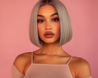 Silver Grey Bob Wig – 12” Blunt Cut, Lace Front