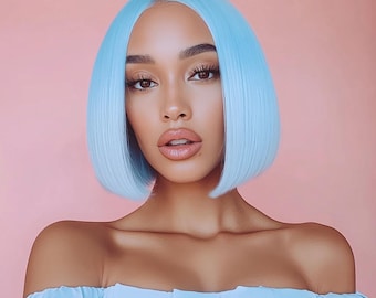 Azula - baby blue bob lace front wig