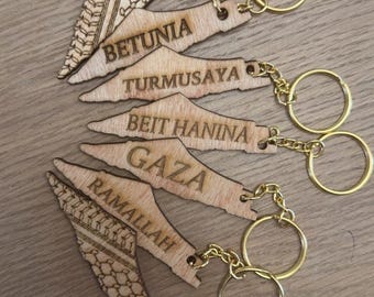 Custom citi palestine map shaped keychains engraved