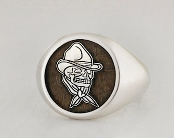 Cowboy Skull Ring, Retro Cowboy Skeleton Ring Men, Western Cowboy Ring, Skeleton Silhouette, Memento Mori Ring, Skeleton Silver Ring, Skull
