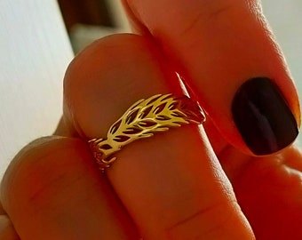 Wheat Ring, Wheat Leaves Ring, Dainty Wheat Ears Ring, Unique Birthday Present Gift, Rings For Women, Laurel Leaf Ring, Leaves Veins Ring