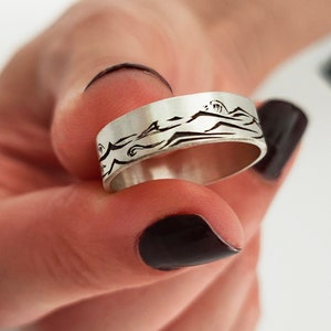 Wave Ring, Summer Ring, Beach Ring, Surfer Ring, Ocean Ring, Oxidized Wave Ring, Waves Ring, Wave Band Ring, Personalized Ring, Custom Ring
