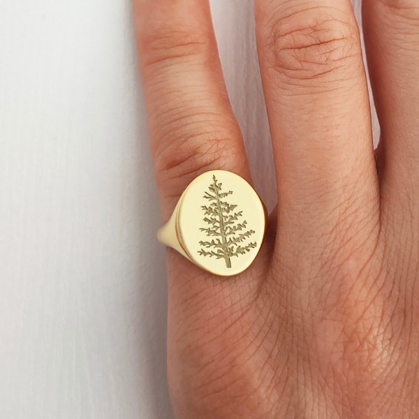 Pine Tree Ring, Evergreens Tree Ring, Nature Tree Ring, Northwoods Pine Ring, Signet Ring, Engraved Ring, Personalized Ring, Rings For Women