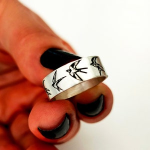 Swallow Ring, Bird Ring, Three Bird Ring, Flying Bird Ring, Swallow Birds, 3 Little Birds, Silver Swallow  Ring, Personalized Ring