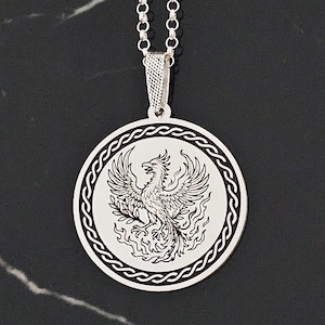 Phoenix Necklace, Sterling Silver Fire Bird Pendant, Rebirth Symbol Jewelry