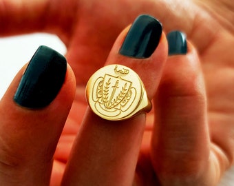 Custom Family Crest Ring, Silver Coat of Arms Signet Ring, Signet Ring, Custom Signet Ring, Engraved Ring, Personalized Ring, Patterned Ring