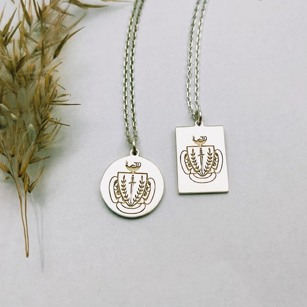 Family Crest Necklace, Silver Coat of Arms Signet Necklace, Custom Necklace, Engraved Necklace, Personalized Necklace,Signet Necklace