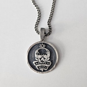 Memento Mori Necklace, Round Memento Mori Necklace, Stoicism Necklace, Custom Necklace for Men, Biker Necklace, Gothic Necklace, Amor Fati