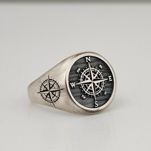 Compass Silver Men Jewelry, Compass Silver Navigation Ring, Compass Ring, Travel/Adventure Ring, North Star Ring, Wind Rose Ring