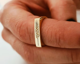 Wheat Signet ring, Custom Signet, Wheat Ring, Flower Ring, Signet Ring, Engraved Ring, Personalized Ring, Rings for Women, Wheat Jewelry
