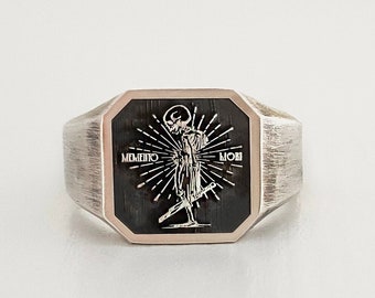 Anillo Memento Mori de plata de ley: joya gótica cuadrada de motociclista