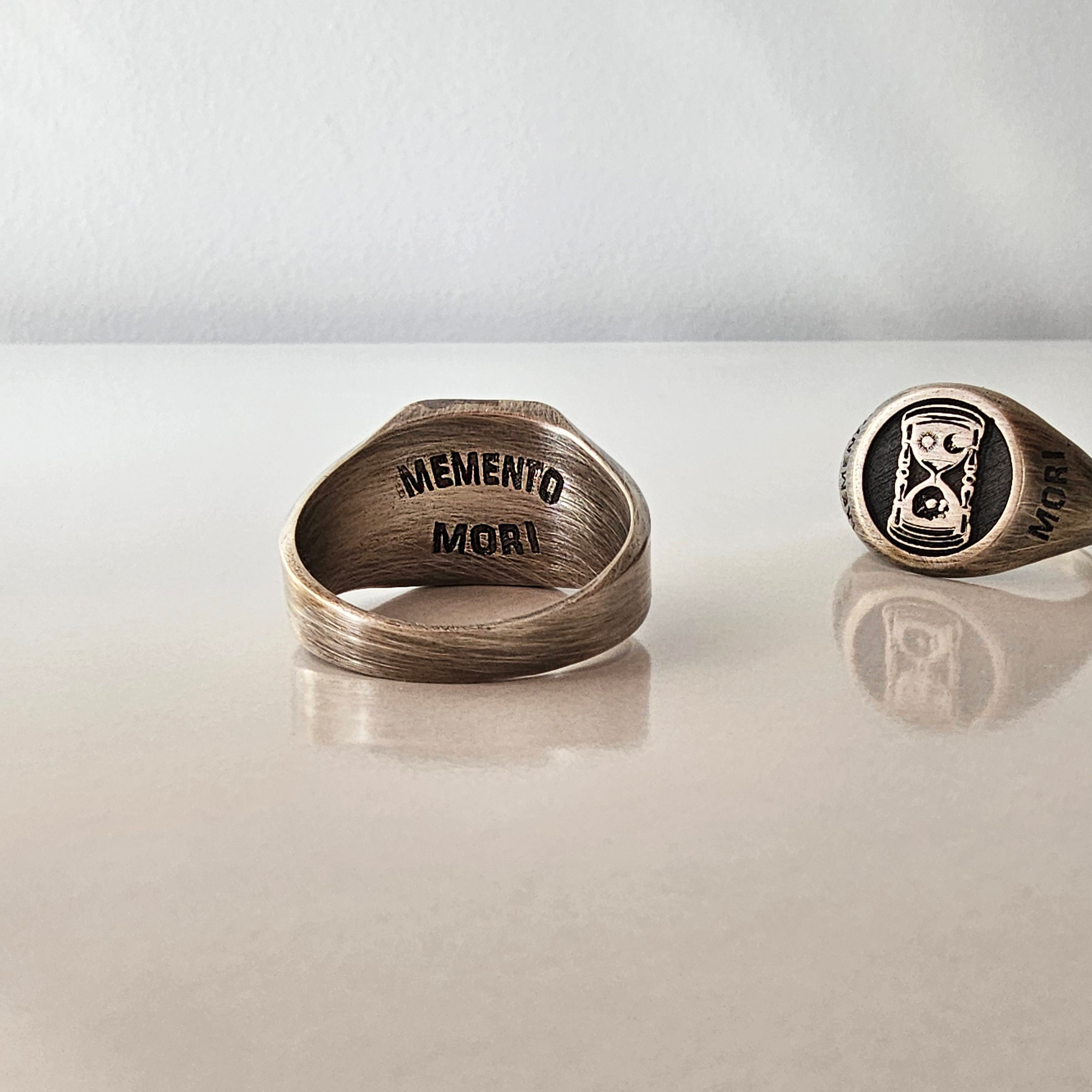 Memento Mori Sterling Silver Ring: Hourglass Skull, Personalized