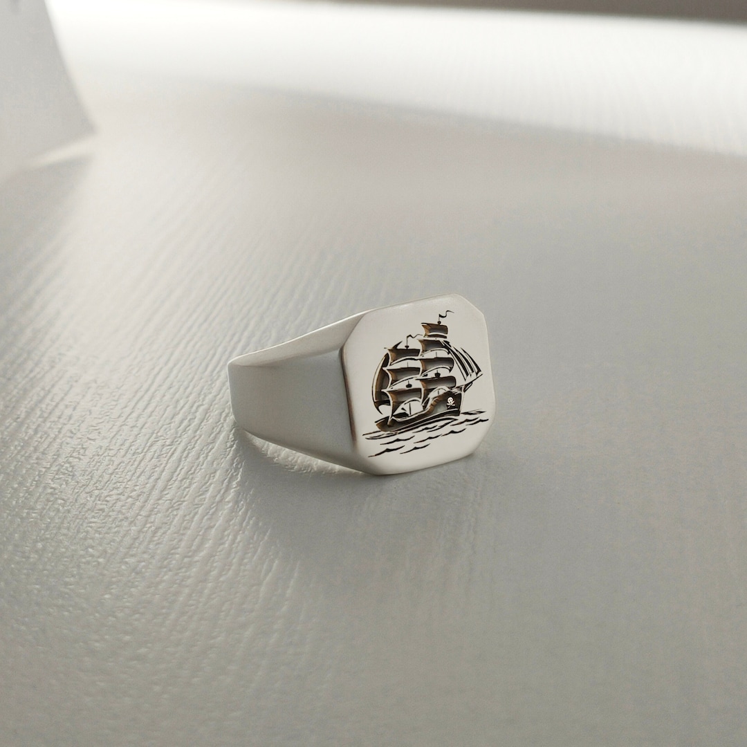Nautical Ship Ring, Viking Pirate Sailing Ship Ring, Gold Pirate