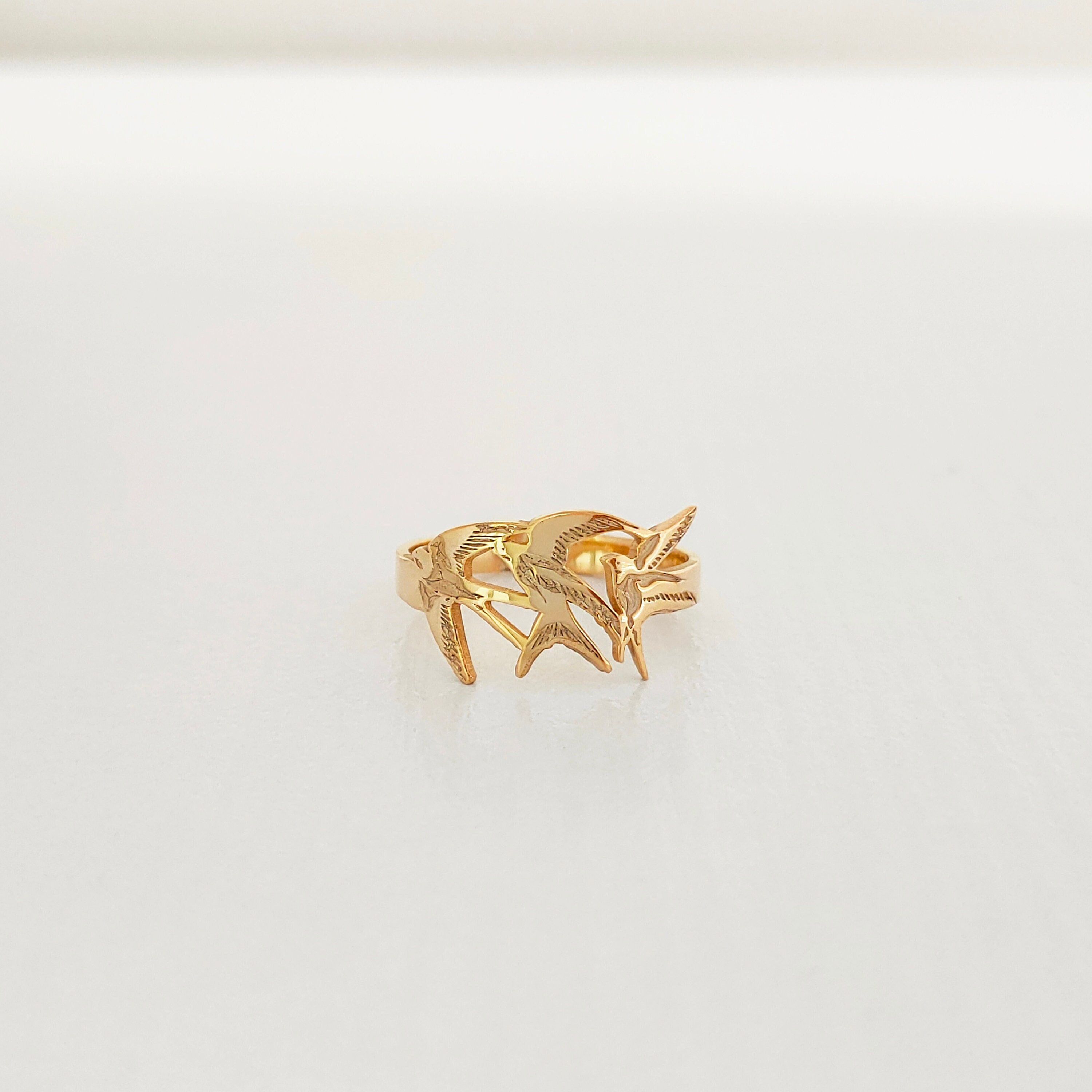 Swallow Bird Ring, Three Bird Ring, Flying Bird Ring, Swallow Birds, 3 Little Birds, Minimalist Bird Art, Silver Swallow Band Ring