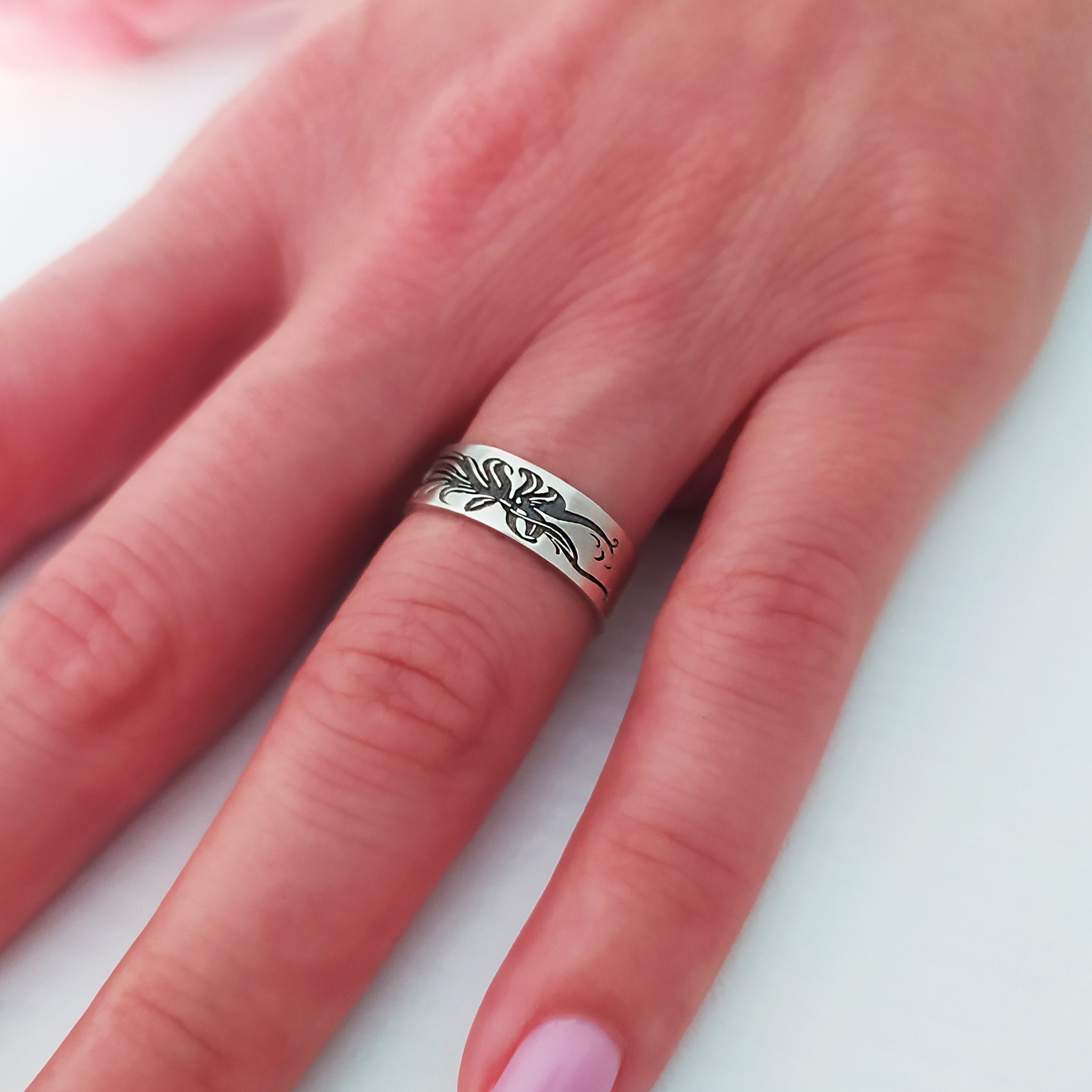Spider Lily Jewelry, Equinox Flower, Silver Flower Ring