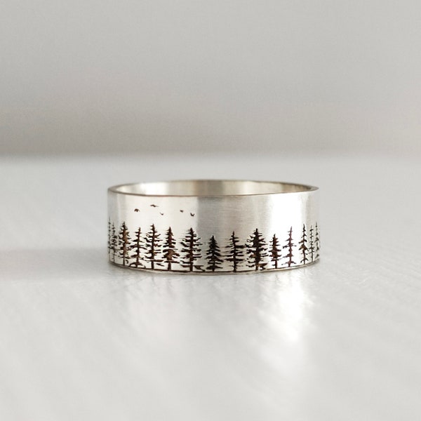 Pine Tree Ring, Evergreens Tree Ring, Nature Tree Ring, Northwoods Pine Ring, Signet Ring, Engraved Ring, Personalized Ring, Rings For Women