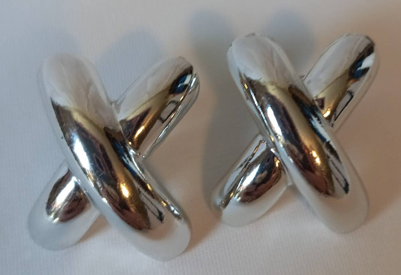 Silver Toned X Shaped Pierced Earrings Etsy