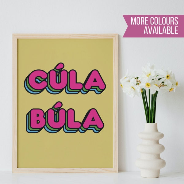 Impression Cúla Búla | Phrase irlandaise | Arc-en-ciel | Gaëlle | Cadeau coloré amusant | Art mural | Illustration | Carte postale | Accueil | Décor | Dessins Dochas
