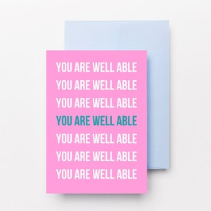 Biglietto d'auguri "You Are Well Able" / Girl Power / Femminista / Motivazionale / Ispiratore / Irlandese / Rosa / Compleanno / Buona Fortuna / Design Dochas