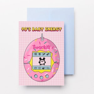 Tarjeta de felicitación de energía para bebés de los 90 / Y2K / Cumpleaños / Juego retro / Gamer / Irlandés / Infancia / Retroceso / Vintage / Rosa / Diversión / Diseños Dochas