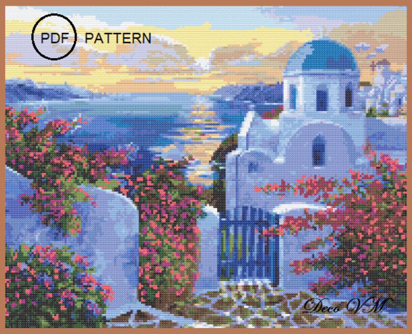 Greecesantorini Counted Cross Stitch Pattern PDF Stitch Etsy UK