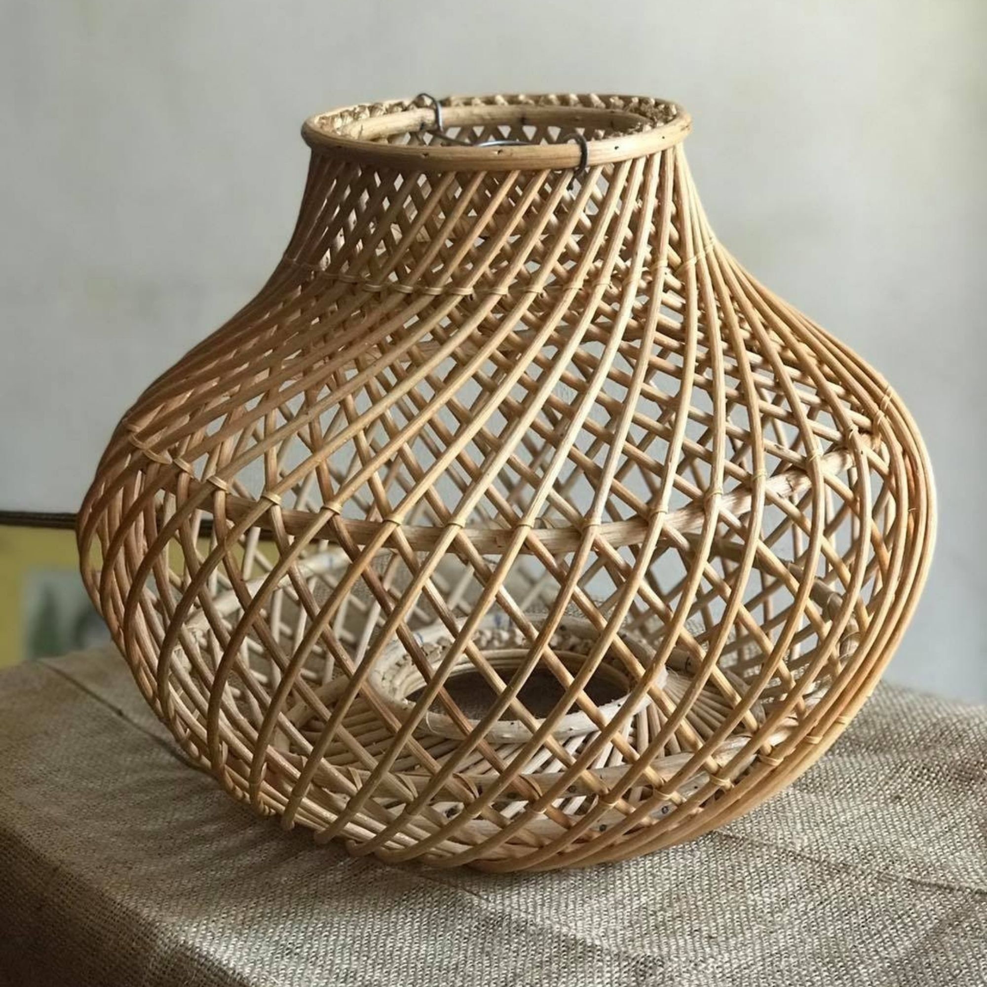 Cane Lampshade Wicker Pendant Light Hanging Lamp Boho Etsy