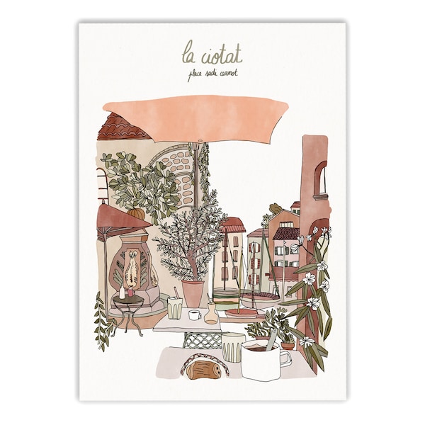 la ciotat, place sadi carnot - illustration A3 - print