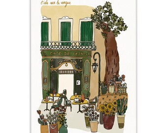 l'isle sur la sorgue, marché aux fleurs - illustration format A3 - print