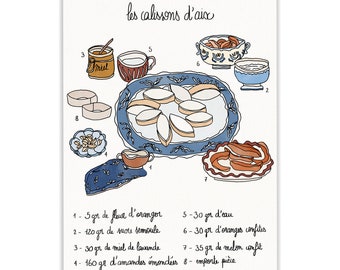 calisson d'aix, la recette - illustration format A3 - print