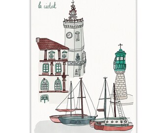 la ciotat, le port - illustration A3 - print