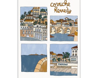 corniche kennedy - illustration format A3 - print