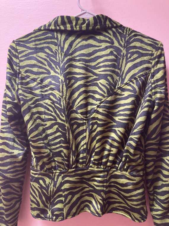 Vintage Green Fuzzy Zebra Moto Jacket - image 9