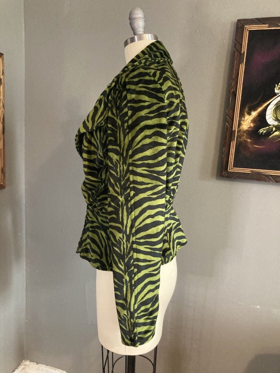 Vintage Green Fuzzy Zebra Moto Jacket - image 7