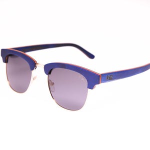 Sustainable Blue Maple Wooden Sunglasses Semi-Rimless Shape with Polarised UV400 Lenses & Bamboo Case