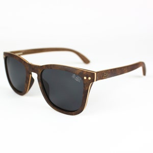 Sustainable Walnut Burl Wooden Sunglasses Wayfarer Shape with Polarised UV400 Lenses & Bamboo Case