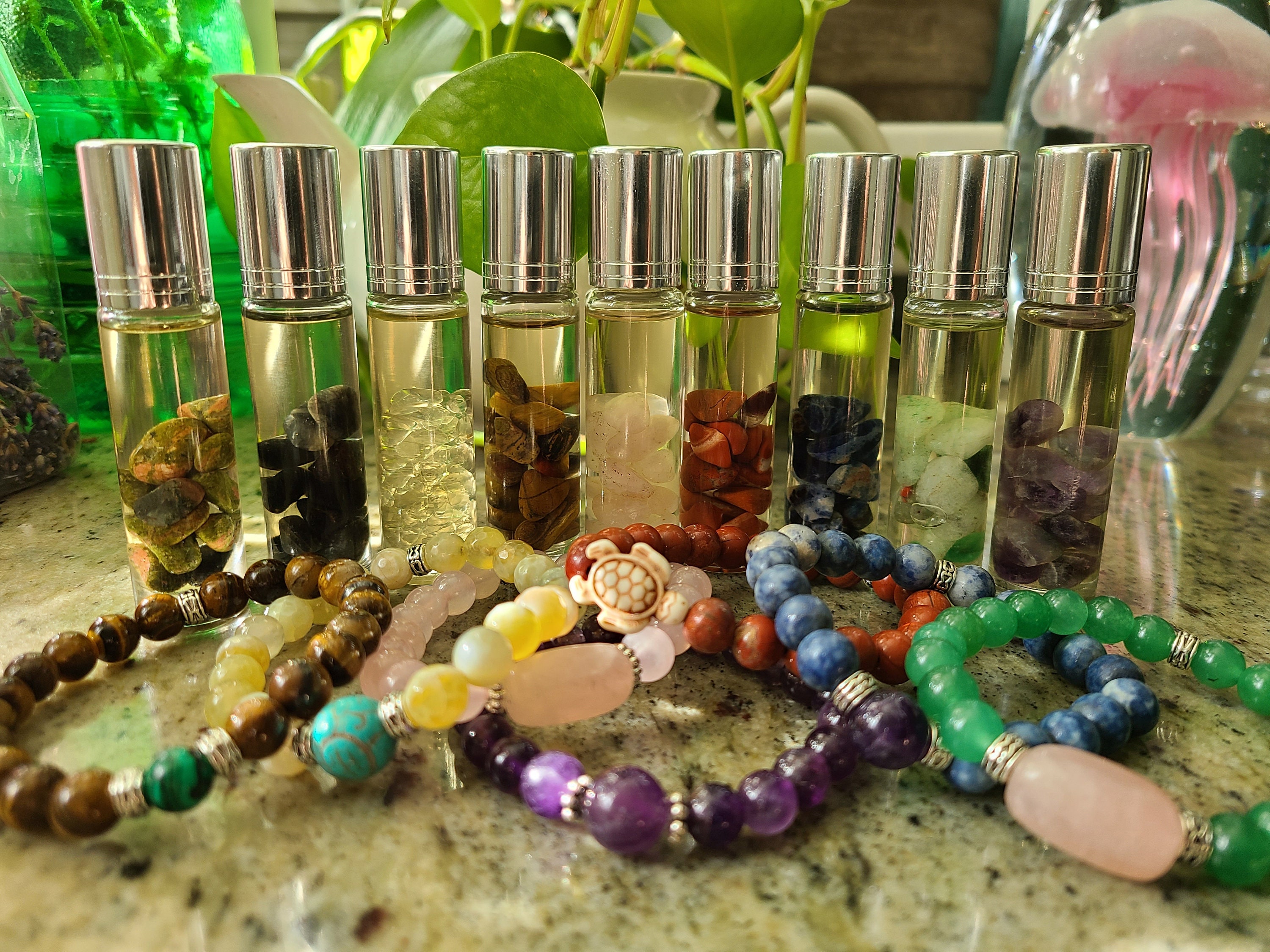 Crystals in a Bottle Essentials Oils ROLLON & a CRYSTAL Etsy UK