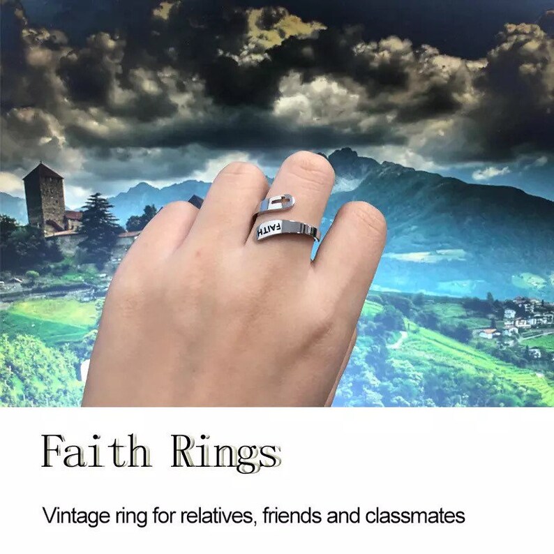 Faith adjustable Ring Vintage cross letter round on finger faith ring.