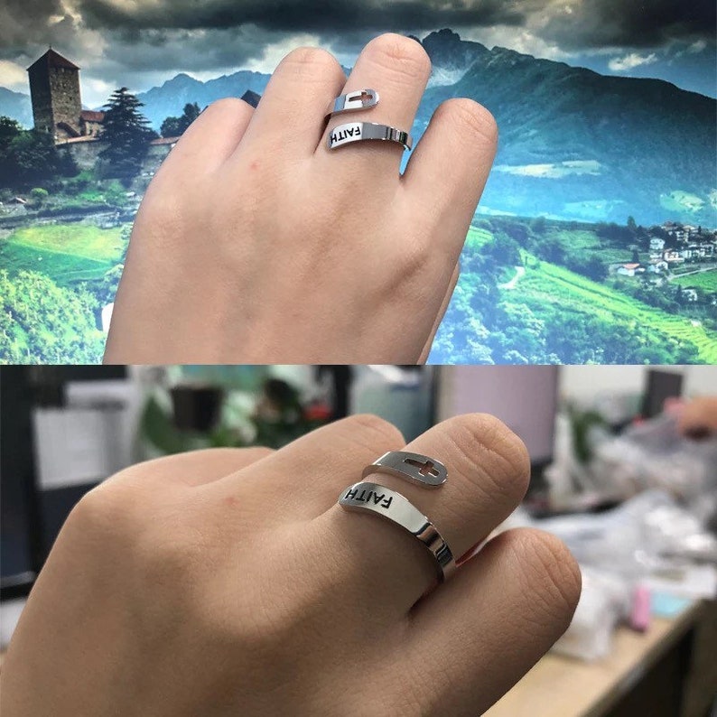 Faith adjustable Ring Vintage cross letter round on finger faith ring.