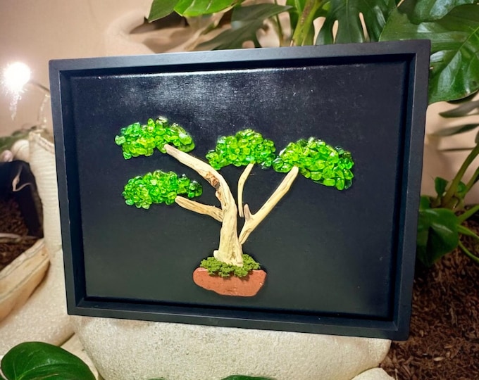 Ocean-Inspired Beauty: Beach Glass & Driftwood Bonsai Tree Sculpture