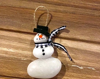 Beach Stone Snowman Ornaments, or Magnets.