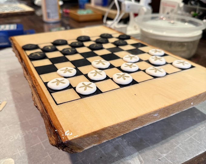 Checkers & Tic-Tac-Toe 2-in-1 Wooden Game Board — Rustic Natural Wood