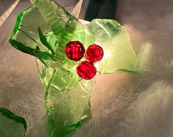 Mini Sea Glass Holly Christmas Tree Ornaments