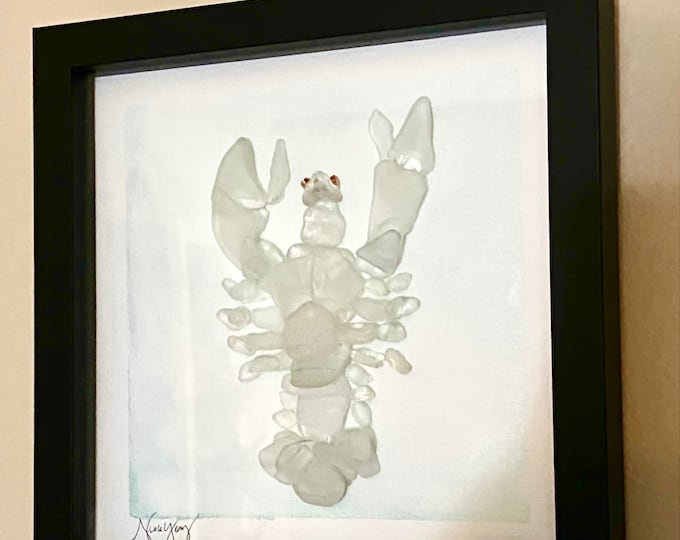 Sea Glass Wall Art Lobster in 8x8 Shadow Box Frame